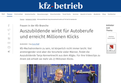 Screenshot Artikel über das Autohaus Fersch im KFZ-Betrieb